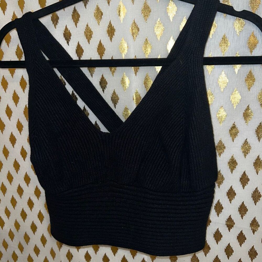 Knit crop top ribbed knit sweater shirt black size XL